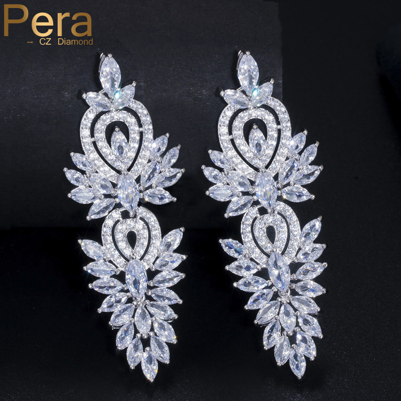 

Pera Bohemian Style Cubic Zirconia Stone Long Big Dangling Luxury Bridal Wedding Earrings Jewelry Accessories For Women E115