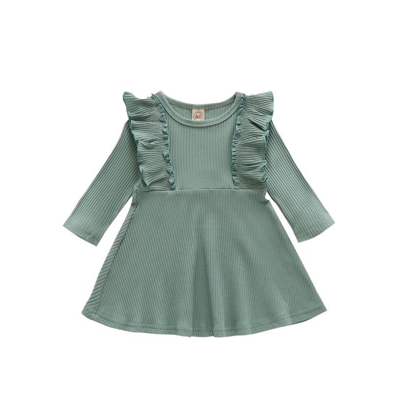 

1-6T Toddler kid Baby Girl Clothes Casual Plain Ruffles Dress Elegant Long Sleeve Stretch Dresses Cute Sweet Outfit