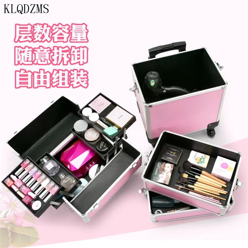 

KLQDZMS Trolley Cosmetic Case profession suitcase for makeup Woman Luggage travel Cosmetic Bag Wheels