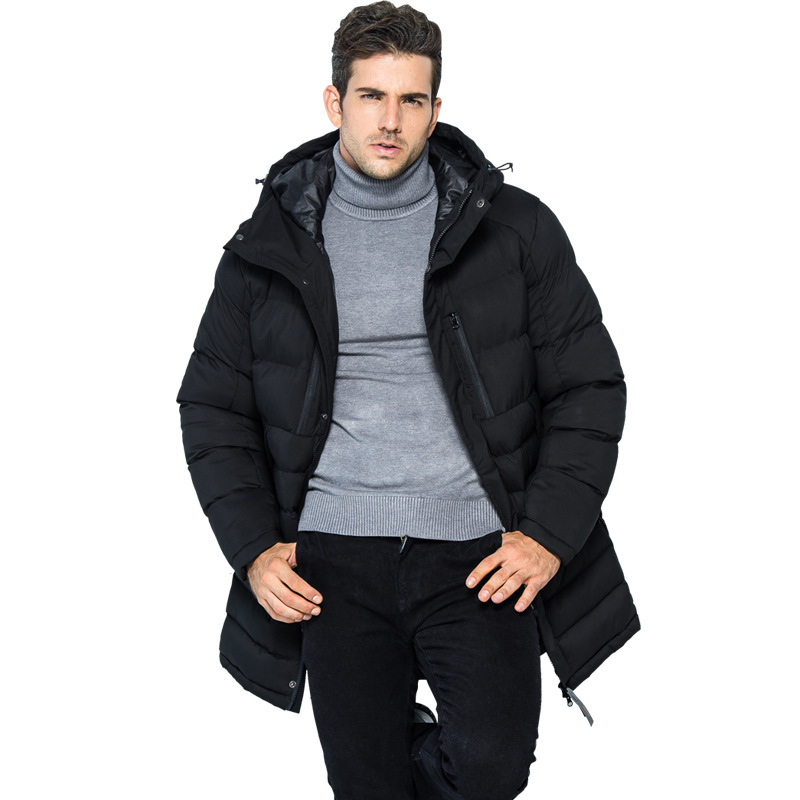 

Solid Casual Winter Long Men Jacket Loose Warm Thick Coat Zipper Men Designer Coats, Black