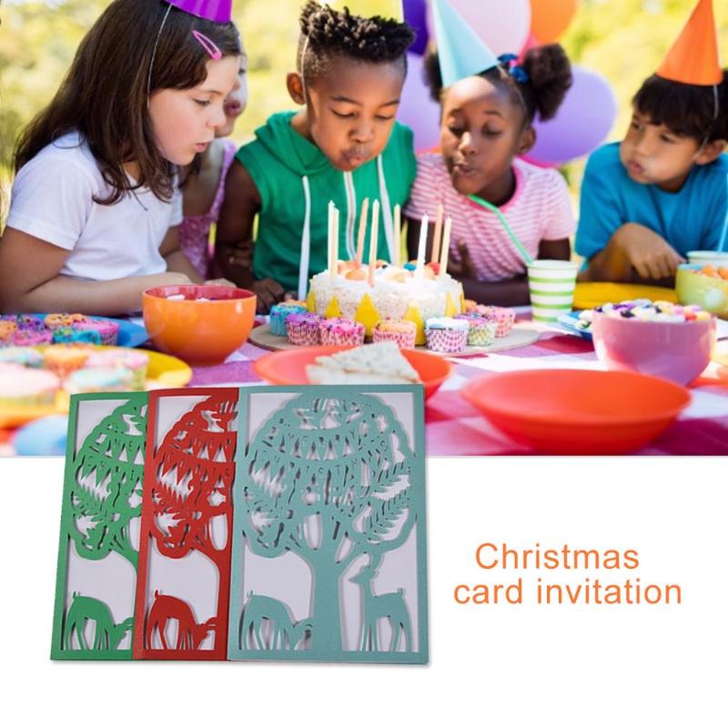 

Christmas Greeting Card Elk Christmas Tree Hollow Shell Blank Paper For Birthday Party Wedding Invitation Event Supplies