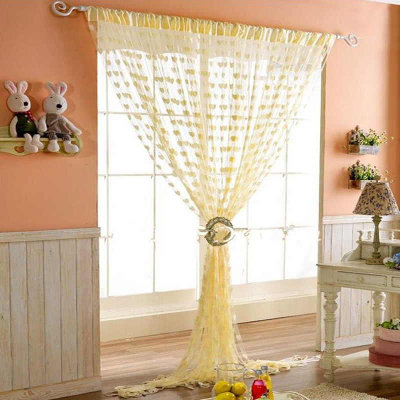 

Free Ship Romantic Heart Pattern Love Door Window Curtains For Living Room Bathroom Wedding Tulle Curtain Cortinas Decoration, Yellow