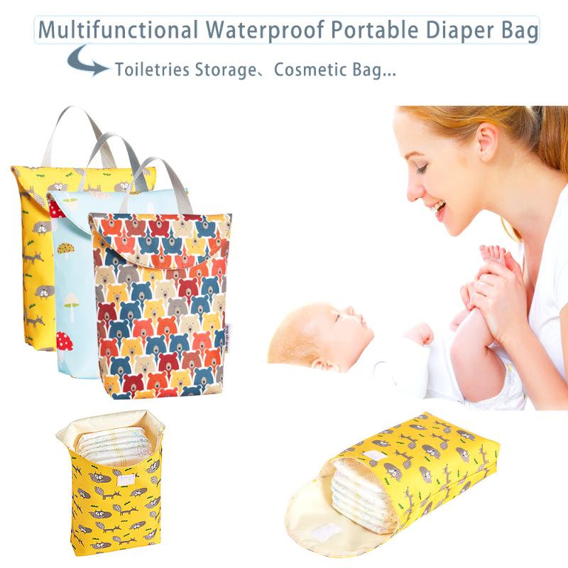 

Mummy Bag Multifunctional Baby Diaper Reusable Waterproof Patter Prints Wet/Dry Bag Mummy Storage Travel Nappy 1 PC, 04