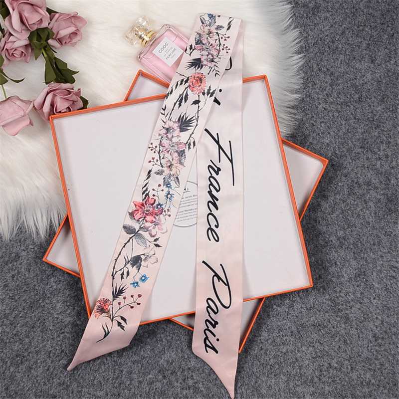 

Bag Scarf Floral Double-sided Print Women Silk Scarf Skinny Bag Ribbon Headband Head Long Scarves & Wraps