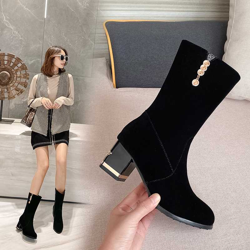 

Autumn Brand New Women mid calf Boots Autumn Winter Woman Sexy High Heel Shoes Ladies Zipper Botas Size 33-43