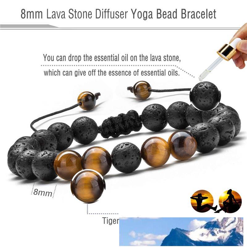 

Men's Volcanic Lava Stone Bead Bracelet Adjustable Natural Stone Beads Matte Onyx Turquoises Braided Bracelet Bangles Healing Balance