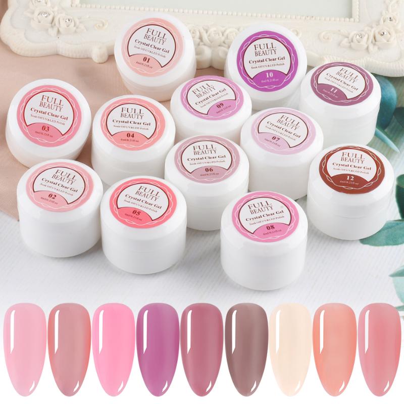 

12 Color Nude Opal Jelly Nail Gel Polish Semi Permanent Translucent Primer Candy Pink Nail Art Varnish Soak Off Lacquer BE1777-1, 1582 - 12 gel