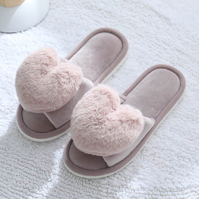 

House Slippers Women Flat Fur Winter Warm Bedroom Home Shoes Cute Heart Non Slip Fluffy Velvet Women Indoor Slippers Pink Grey, Purple