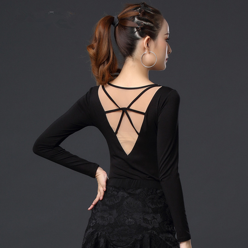 

Latin Dance Shirts Female Adult Sexy Mesh Top Lady Latin Dancing Practice Clothes Cha Cha Rumba Tango Salsa Show Wear in stock, Style 2