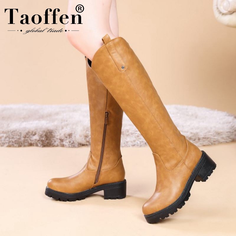 

Taoffen Women Hot Sale Knee High Boots Platform Zipper Chunky Heels Long Boots Winter Daily Office Work Shoes Women Size 34-44, Black with fur