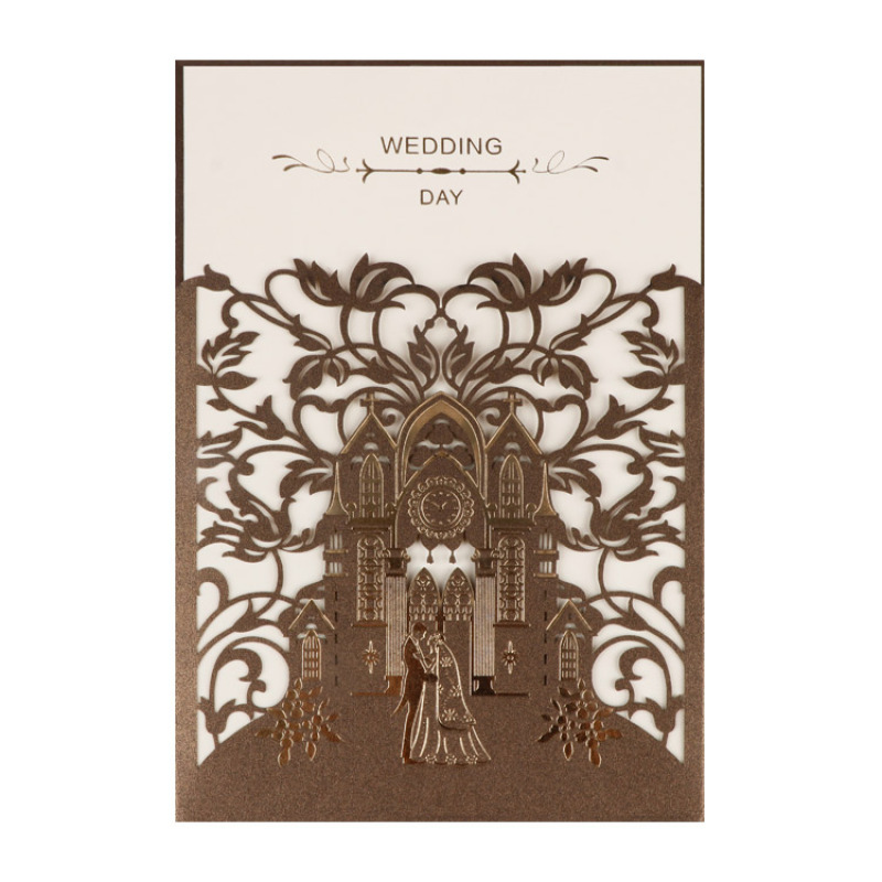 

Greeting Cards 1pcs Sample Gold Laser Cut Wedding Invitations Card Lace Castle Elegant Envelopes Party Decoration