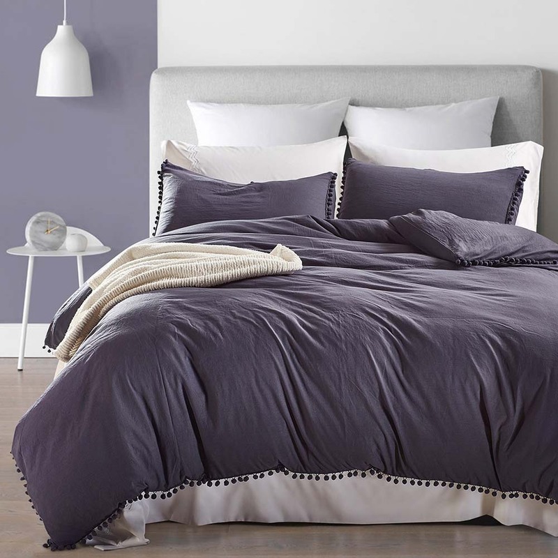 

BBSET High Quality Navy blue Bedding Sets Washed Ball Decorative Microfiber Fabric Queen King Duvet Cover Pillowcase Comfortable