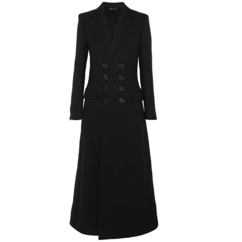 

New Winter Coat Women woolen Long Coat Fashion Wool Temperament Slim Double-breasted woolen, Black