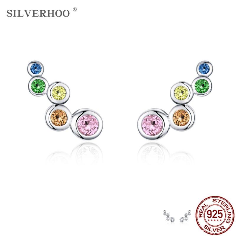 

SILVERHOO Woman Fashion Earrings Geometric 925 Sterling Silver Jewelry Engagement Party Gift Long Shiny Zircon Earring