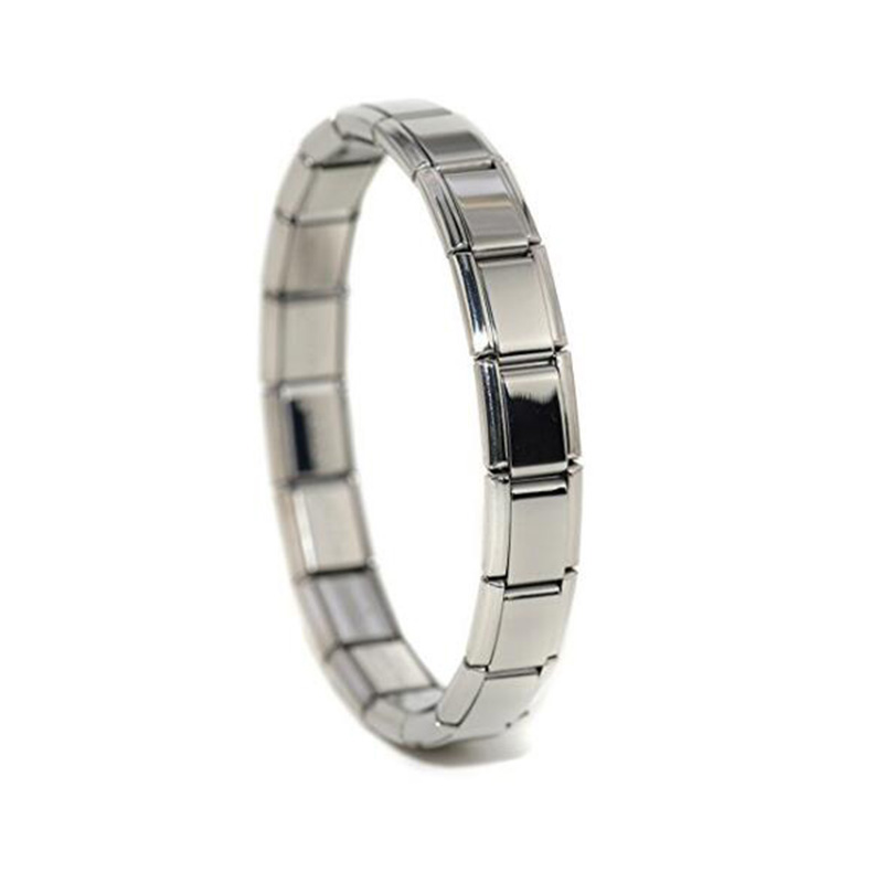 

Wholesale Stainless Steel 9mm Classic Size 18pcs modular composable links adjustable shiny silver Italian Charm starter bracelet, Black