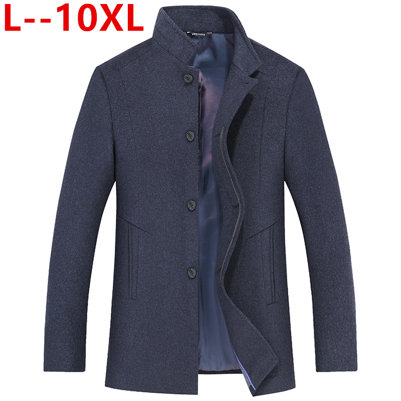 

10XL 8XL 6XL Men Winter Wool Coat Men's New Fashion Solid Color Warm Thick Wool Blends Woolen Pea Coat Male Trench Overcoat