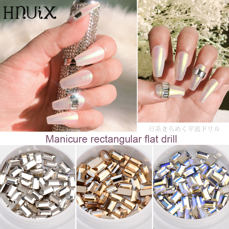 

HNUIX 50Pcs / Box Rhinestone Nail Art Elongated rectangle Shape Rectangle Glass Flame Colored Stones For 3D Nail Decoration
