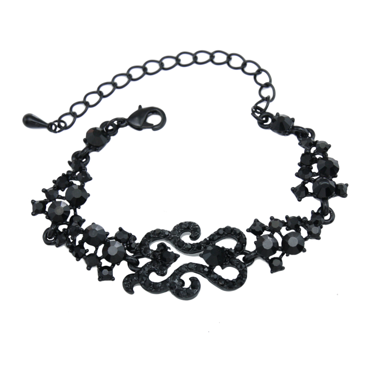 

Vintage Black Crystal Bracelets for Women Metal Rhinestones Black Stone Charm Wedding Bracelets Punk Jewelry brt-j94