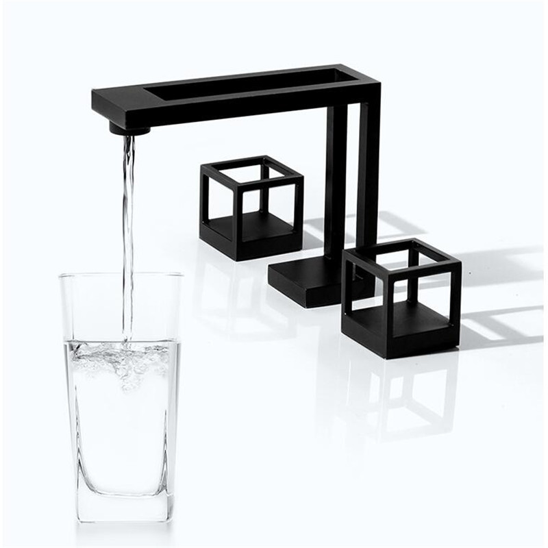 

Tuqiu Basin Faucet Black Square Bathroom Sink Faucet 3 Hole Widespread Basin Mixer Hot And Cold Water Tap New Arrivals