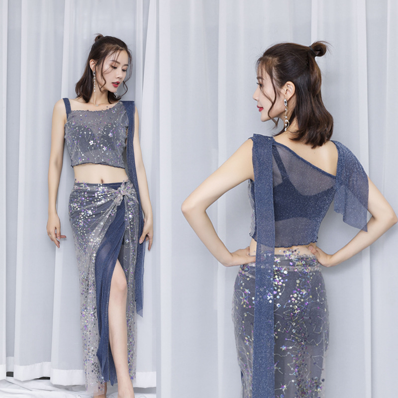 

Women Belly Dance mesh Hip Scarf skirt sexy sequined fairy belly dance training suit Female Orient performance skirt suit, See chart
