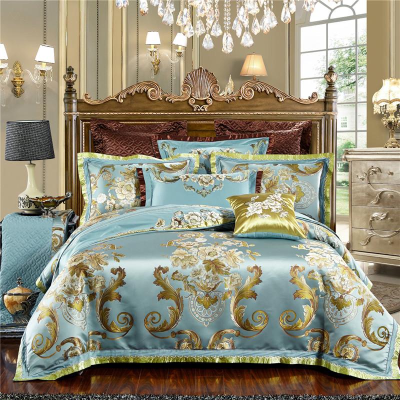 

New Silk Cotton Jacquard Luxury Europe Bedding set Duvet Cover Embroidery Bed Sheet Pillowcases Queen King size 4/6/9pcs, Zajs2