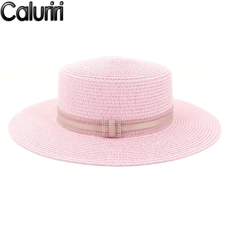 

Caluriri Fashion Sun Hat Women Straw Cap Beach Big Brim Hat Casual Glris Summer Cap Flat Top, White