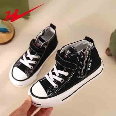 

child breathab board shoes kids solid color high flat shoes boys and girls fashion canvas shoe children 2020 trendy outdoor-shoes se, Black;red