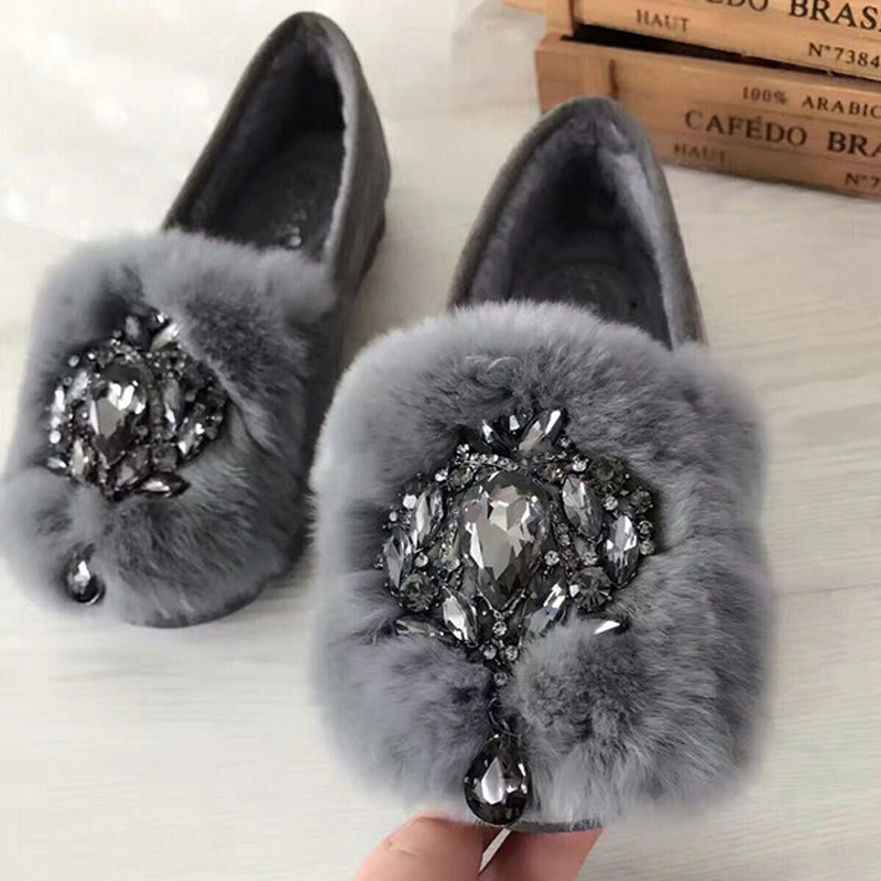 

Women's Shoes Home Winter Ladies Casual Rhinestone Cute Fur Plush Female Flat shoes Comfort Woman Indoor Soft u962, Black
