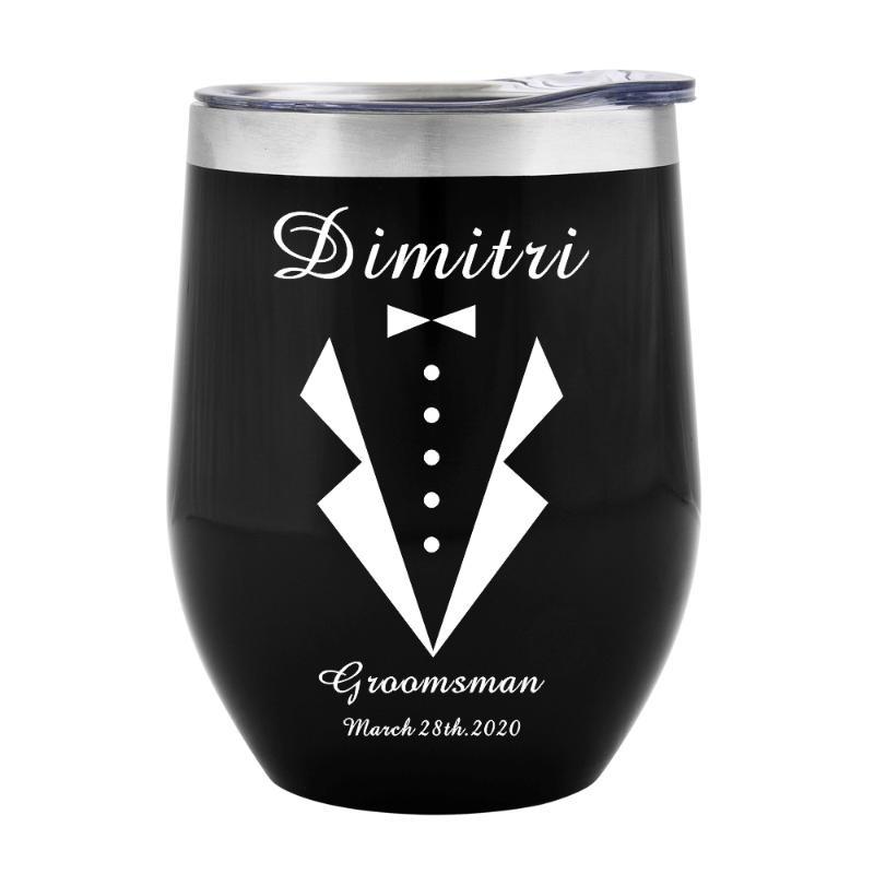 

12oz Personalized Engraved Wine Tumbler Lid Lowball Cocktail Insulated Tumbler Drink Cup Groomsman Gift Wedding Favors Party