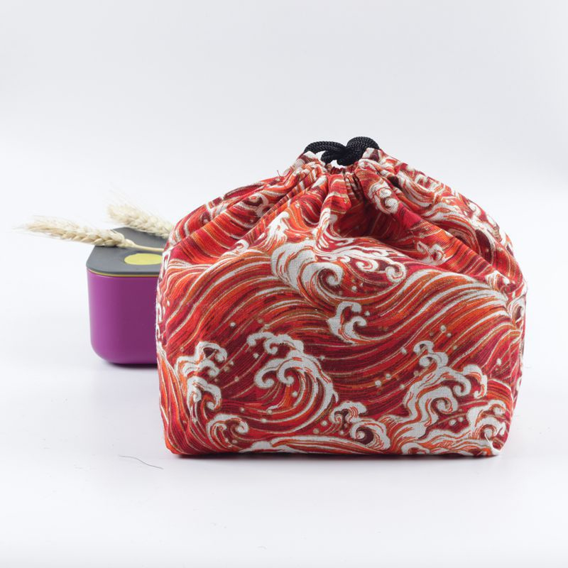 

Travel Office Storage Picnic School Cooler Japanese Style Cloth Thermal Insulated Portable Lunch Bag Drawstring Bento Pouch