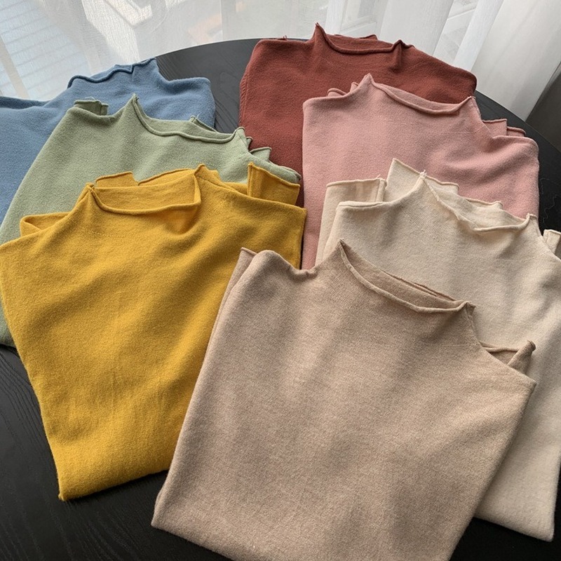 

2020 Winter/autumn Women's Turtleneck Sweater Fashion Long-sleeved Elastic Slim Woman Sweater Knitted Simple Solid Women Jumper, Black