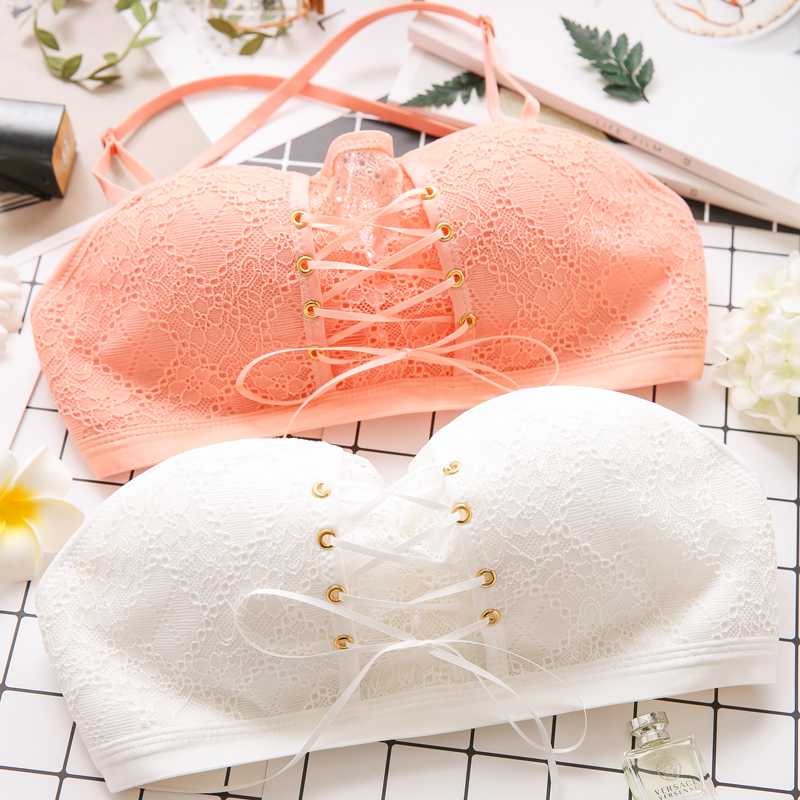 

1/2 cup lace seamless push up women bra & brief sets sexy beauty back pack young girls fashion underwear small bra set, Black