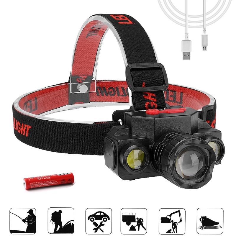 

Zoomable Headlamp 1 * XPE+2 * COB Head lamp LED Fishing Headlamp Waterproof Super Bright Camping Light Powered by 18650 battery