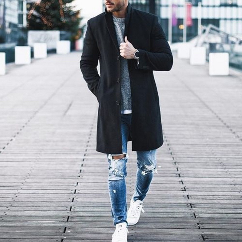 

Fashion Men's Wool Casual Coat Winter Trench Coat Outwear Overcoat Long Sleeve Warm Jacket Male Tops -XXXL, Black