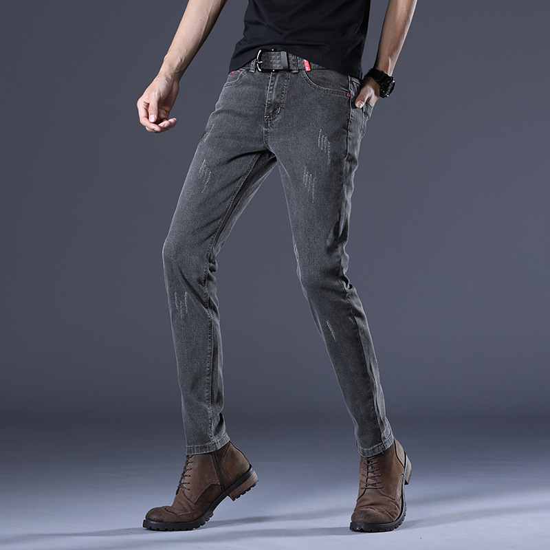 

Men Pants Greyish Black Jeans Male Slim Fit Pants Elasticity Korean-style Trend Men's Trousers Casual, Greyish black 1982