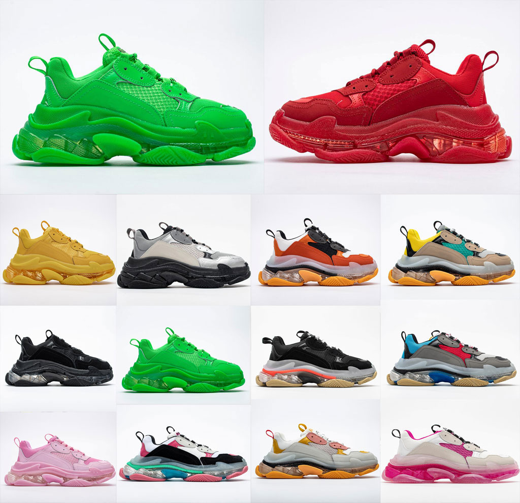 

New Paris 17FW Triple S Sneakers Mens Women Casual Shoes Triple S Clear Sole White Green Black Red Rainbow Sports Outdoor Dad Shoe