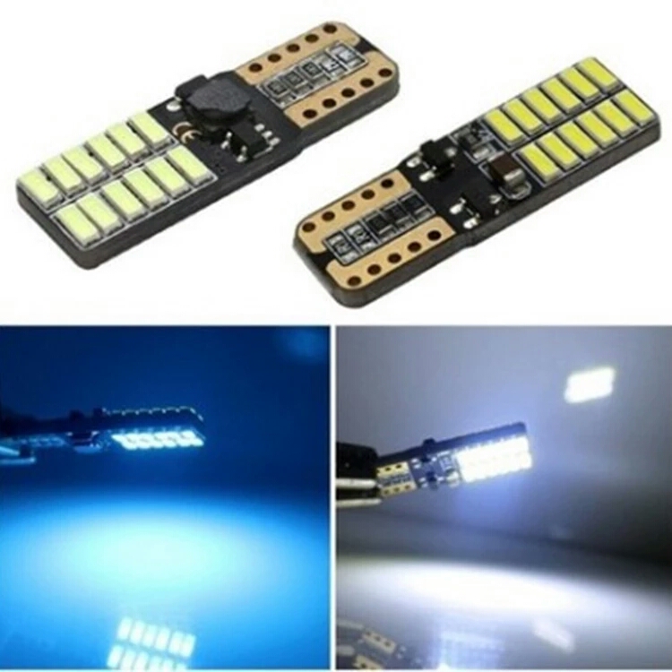 

Automotive LED light T10 4014 24 light wide constant current band decodes no very bright license plate