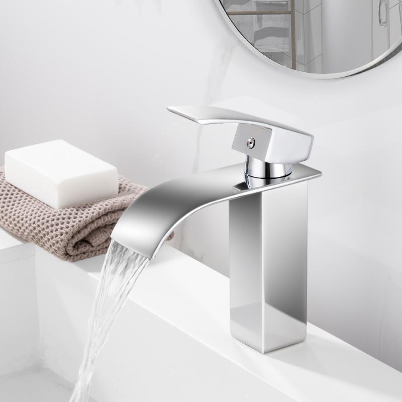 

Waterfall Bathroom Vanity Sink Faucet Single Lever Chrome Brass Hot and cold Basin Washing Mixer Taps Torneira