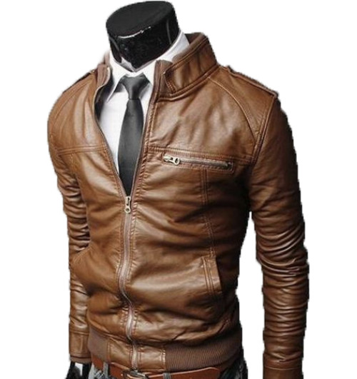 

Autumn Winter Mens Jacket PU Zippers Slim Cutting Coat Leather Jackets Plus Size AMC0001, Black