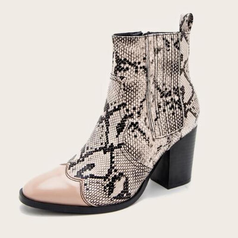 

women ankle boots chunky high heels pumps shoes booties plus size gladiator matin shoes woman female mujer sapato feminino D1774, Snake