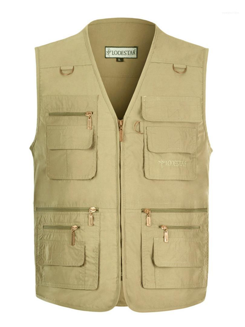 

V Neck Homme Outerwear Plus Size Summer Sleeveless Mens Vests 16 Pockets Photograph Waistcoat Fishing Casual, Black