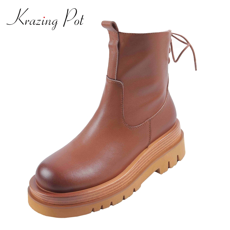 

krazing pot new western boots genuine leather thick bottom high square heel round toe zipper waterproof dress mid-calf boots L02, Black