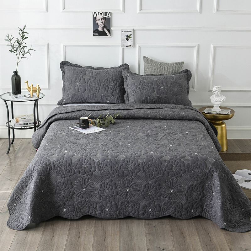 

Soft Bedspreads For Double Bed Quilt Set 3PCS Gray Quilts Cotton Embroidered Quilted Bed Cover Shams  Queen Coverlet CHAUSUB, Dark grey