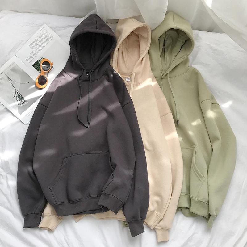 

Hip hop easy Woman's Solid 13 Colors Korean Hooded Sweatshirts Female 2020 Cotton Thicken Warm Hoodies Lady Autumn Fashion Tops, Black