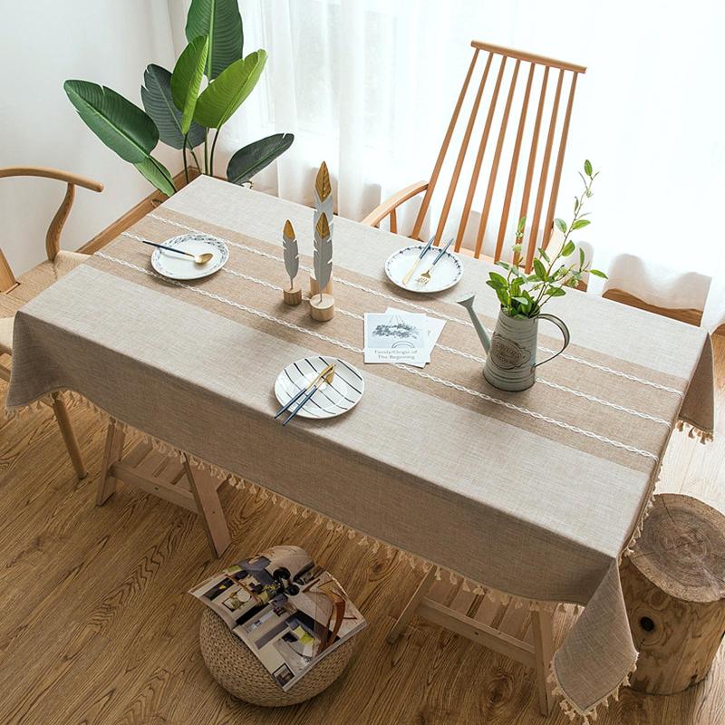 

30New Japan Style Linen Cotton Tassel Table Cloth Rectangular Lace Edge Tablecloth For Wedding Dustproof Table Covers Home, Light gray