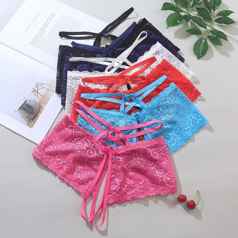 

Sexy Open Crotch Woman Briefs Underwear Female Lace Panties Low Waist Nightwear Girls Panties Exotic Apparel 2020 New, Black