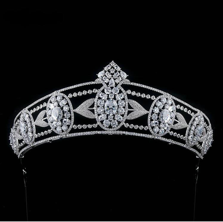 

EillyRosia Luxury Cubic Zirconia Dripping Headwear Bridal Crystal Crown Wedding Hair Accessories Beauty Crown Bride Tiaras