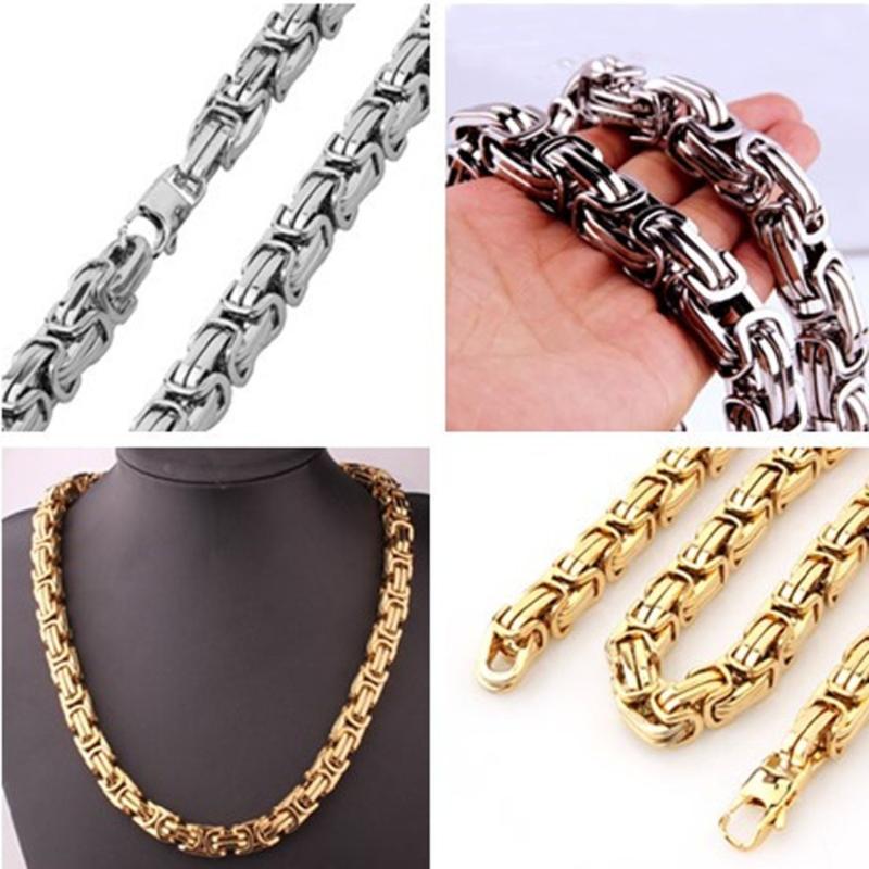 

8mm/12mm/15mm Chain Necklace for Men Stainless Steel Gold Silver Color Byzantine Link Mens Necklaces Chains Jewelry