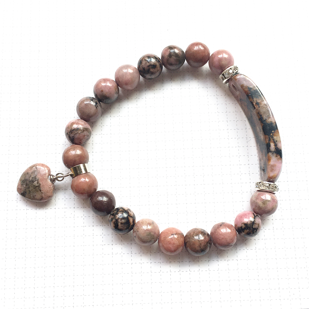 

SN0862 8 mm Natural Rhodonite Pendant Bracelet for Women New Arrival Design Gem Stone Yoga Bracelet Trendy Balance Jewelry, Black