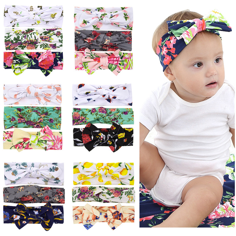

3 piece/set Cute Baby Print Headband Bow Girls Ear Hairbands Knot Bows Kids Turbans Faixa Cabelo Para Hair Accessory